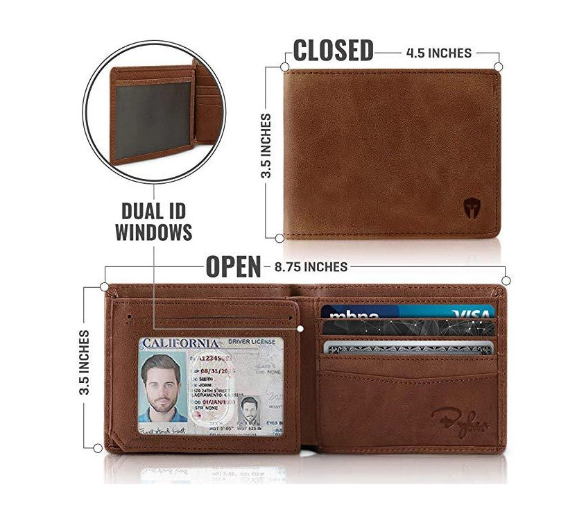 Whole Sale Stamp Logo Metal Logo Printing Genuine Leather Wallet for Men