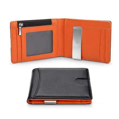 熱い販売スリムレザー二つ折りクラシックマネークリップ財布RFID男性財布